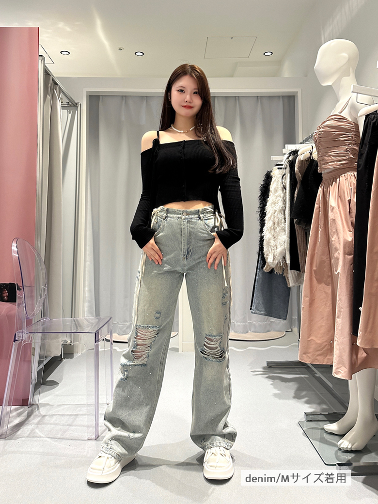 M me eme／Side ribbon straight denim(eme10390) | All Item